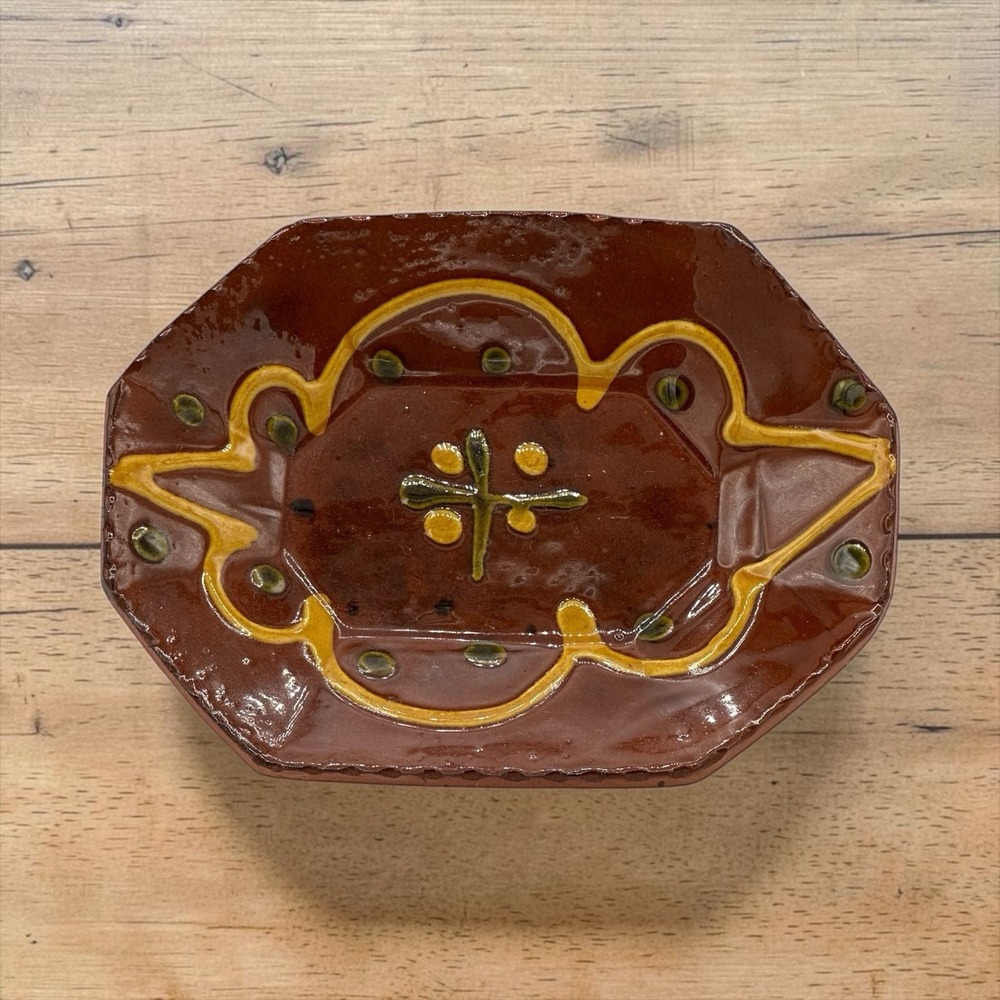 Lester Breininger Redware Pottery Trinket Dish Plate Decorated Signed 1984 Pa